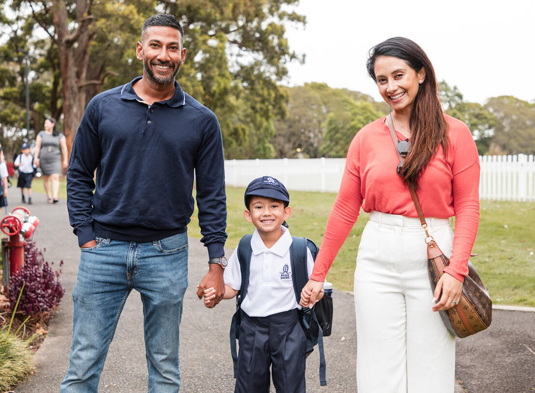 Shore student with parents